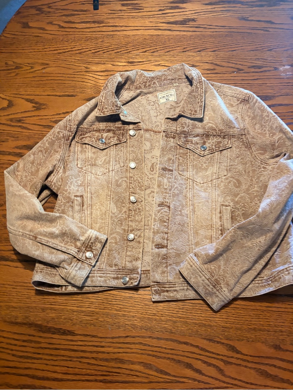 Grace Tan Paisley-Embossed Denim Jacket
